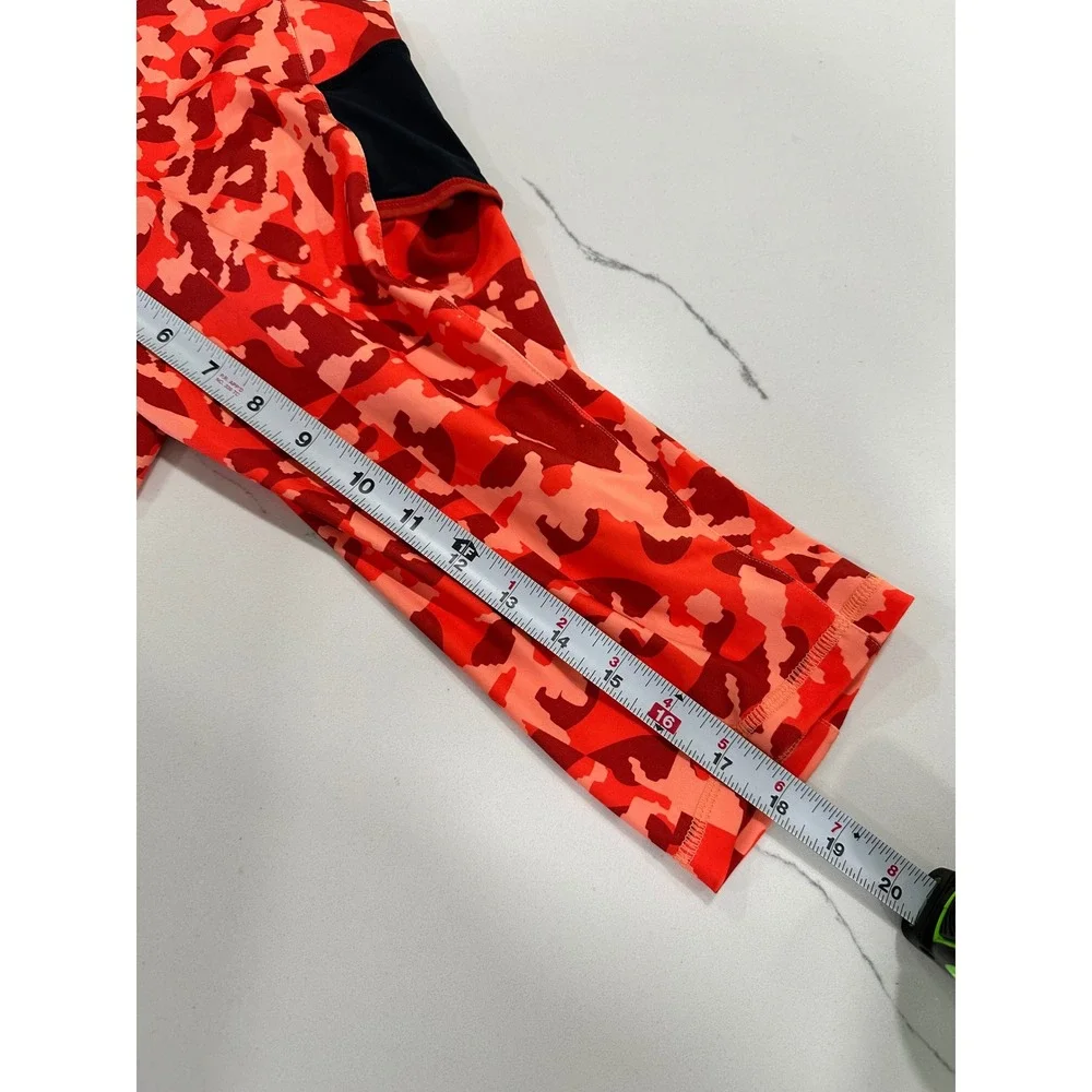 Nike Icon Clash Dri-FIT Womens Red Orange Camo‎ Crop Leggings Zip Front Medium